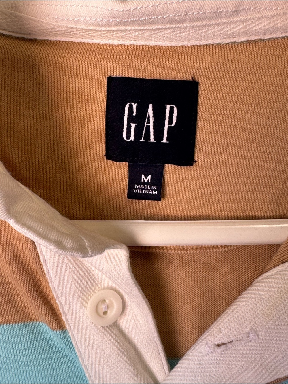 Vintage GAP Men's Wide-Stripe Long Sleeve Rugby Shirt Light Blue & Brown MINTY - Picture 4 of 4